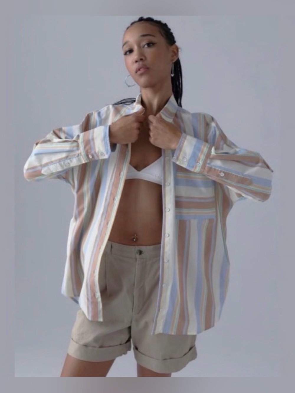 Urban Outfitters BDG Striped Oversized Button-Up Shirt - Pastel Stripe